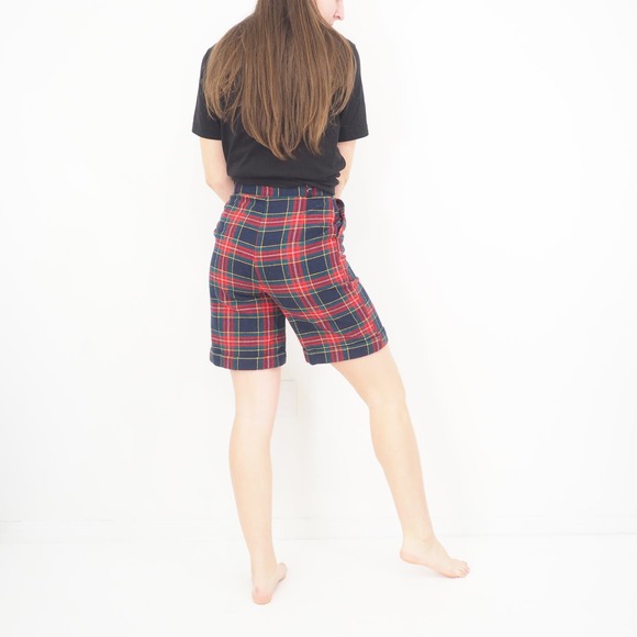 90s Vintage Plaid Wool Tartan Shorts High‎ Waisted Long Inseam Size 2/3 - Picture 5 of 8